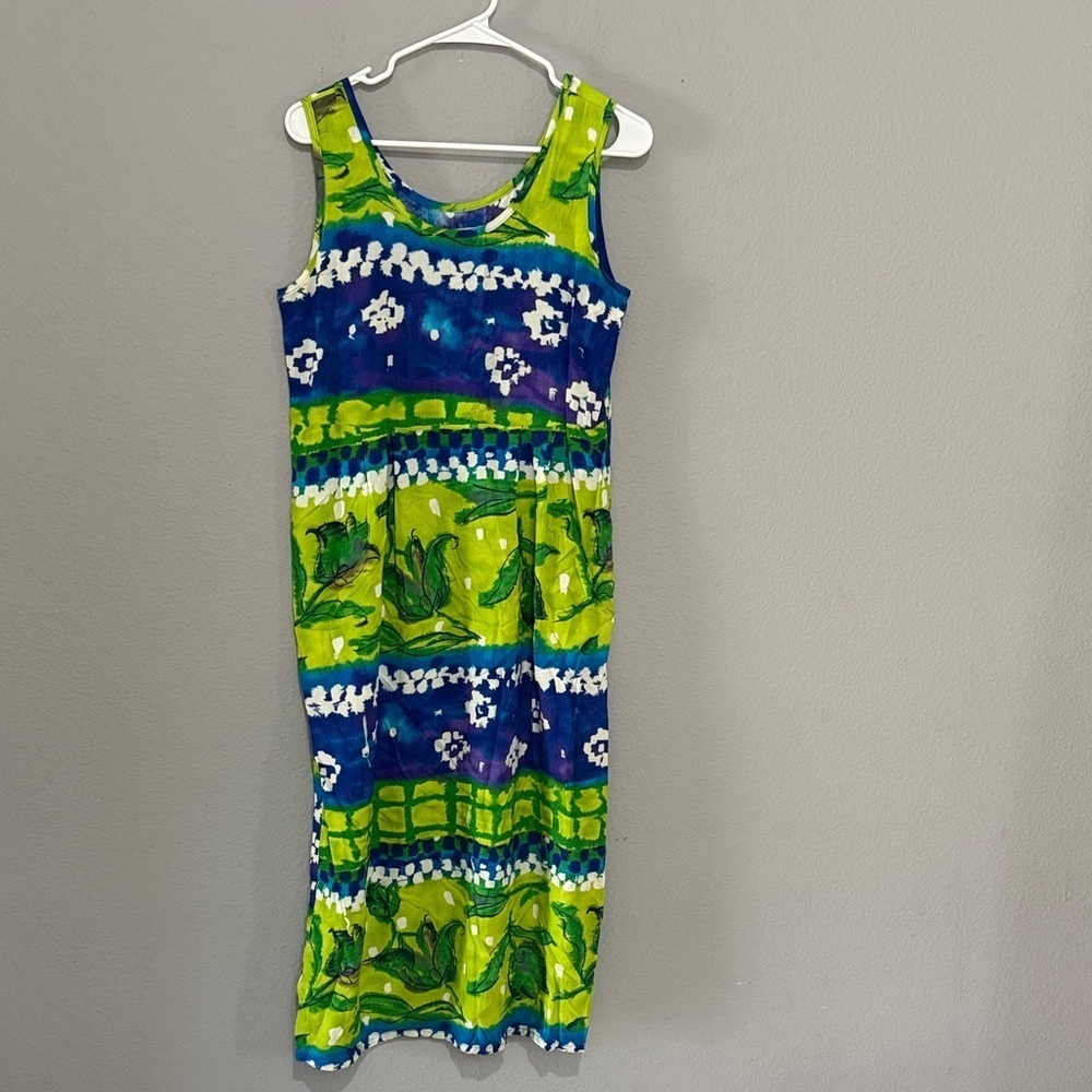 Vintage Jams World Blue and Green Midi Dress beach Hawaii vacation
